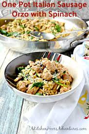 One Pot Italian Sausage Orzo With Spinach