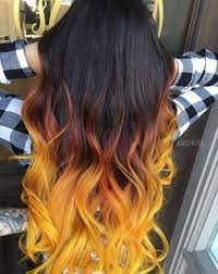 Black To Brown To Yellow Ombre Hair Frisuren Black Brown Frisuren Hair Ombre Yellow Unnatural Hair Color Hair Styles Yellow Hair Color