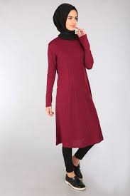 Ortasi Desenli Bordo Bigdart Tesettur Tunik Modelleri Tunik Kazak Elbise Model