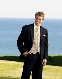 I'm having white linens with champagne runners. Black Suit With Champagne Vest And Tie Tuxedo Wedding Groom Wear Groom Attire