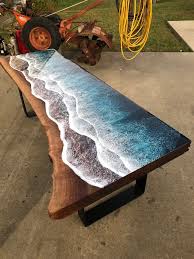 Amazing Wood And Resin Ocean Coast Tables Look Like Living Shores With Moving Tides In 2020 Wood Resin Table Wood Furniture Plans Epoxy Wood Table
