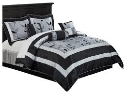 Black and white comforter set king her side and his side printed bedding solid comforter with 2 pillowcases, all season down alternative comforter insert, ultra soft microfiber (3. Pastora 7 Piece Bedroom Bedding Comforter Set Silver Contemporary Comforters And Comforter Sets By Nanshing America Houzz
