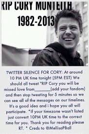 I Am Completely Heartbroken I Woke Up Today To Find That One Of My Idols Passed Away My Prayers Go Out To His Family And To Lea P Remeber Cory Glee My