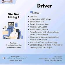 Check spelling or type a new query. Lowongan Driver Bogor Atmago