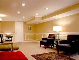 Basement Recessed Lighting And Chair Rail Finishing Basement Basement Renovations Living Room Decor
