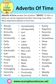 They are usually placed at the end of a sentence. 50 Adverbs Of Time Word And Definition Example Sentences