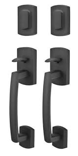 A full plate dummy handle sets are used in double door applications. Emtek Door Hardware Emtek Sandcast Ridgemont Grip By Grip Entrance Handleset Emtek Door Hardware Modern Door Hardware Exterior Door Hardware