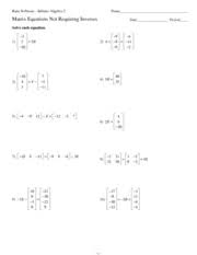 Infinite algebra 2 covers all typical algebra 2 material, beginning with a few major algebra 1 concepts and going through trigonometry. 6 3 Solving Equations Easy Kuta Software Infinite Algebra 2 Name Matrix Equations Not Requiring Inverses Date Period Solve Each Equation 1 5 5 5b 20 Course Hero