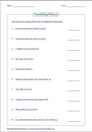 Translating Algebraic Expressions Worksheet In 2020 Algebraic Expressions Translating Algebraic Expressions Writing Algebraic Expressions