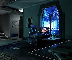 Storage Cubby Embedded At The Base Of The Wall With The Guns Is Neat Cyberpunk Apartment Cyberpunk Sci Fi Apartment