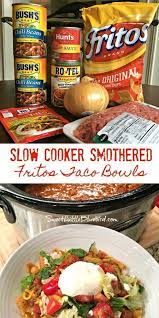 Slow Cooker Smothered Fritos Taco Bowls Easy Crowd Pleasing Recipes Crockpot Dinner Crockpot Recipes Slow Cooker