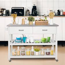 Small kitchen island with seating and storage. Buy Gikpal Kitchen Island Cart With Wheels 3 Tier Kitchen Rolling Utility Cart With 2 Drawer And 2 Spacious Storage Shelf Stainless Steel Table Top Kitchen Cart White Online In Indonesia B095yr8xkw