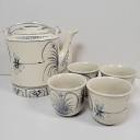 Bat Trang Vietnamese Pottery Tea Set 4 Cups Teapot Coffee Pot Blue ...