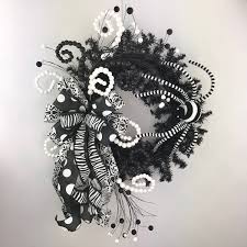 Black And White Wreath Ideas Your Place To Buy And Sell All Things Handmade Halloween Wreath Halloween Door Decorations Diy Halloween Wreath