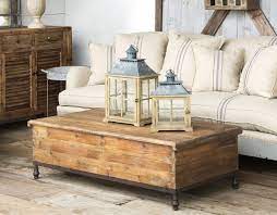 Old fashioned large natural wood storage trunk and coffee table: Vintage Style Trunk Coffee Table The Bella Cottage The Bella Cottage Inc