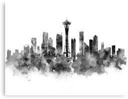 Black And White Skyline Canvas Seattle Black And White Seattle Skyline Landscape Cityscape Art Canvas Print Gift Ideas Washing Black And White Painting White Framed Art Travel Art