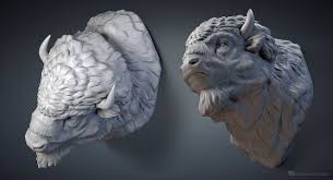 American Bison Buffalo Head Digital Sculpture 3d Model Stl Obj Digital Sculpture Sculpture Animal Sculptures