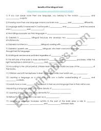 We've got worksheets for tracing numbers, counting practice, number recognition, number check out our wide range of free printable number worksheets that are perfect for kids of different ages. Benefits Of A Bilingual Brain Esl Worksheet By Tony1986