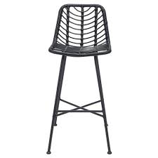 A sleek combination of metal and natural rattan unites to form the low back profile of the jake bar stool. Fleur Modern Classic Black Rattan Weave Steel Frame Outdoor Bar Stool Kathy Kuo Home