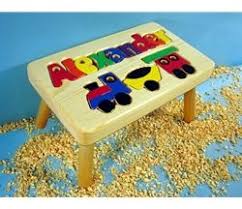 Steps are made of solid poplar wood and side panels are made from plywood. Handmade Personalized Puzzle Stools Custom Painted Kid Stools Cubby Hole Toys