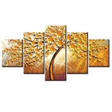 5pcs Beautiful Abstract Golden Tree Painting Print On Canvas Canvaspaintart