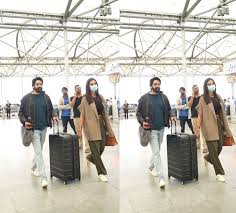 Meenakshi Chaudhary-Sushant spotted at the airport ఎయిర్ పోర్ట్ లో దొరికిన మీనాక్షి-సుశాంత్