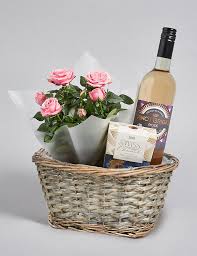 Wine hampers & gifts to celebrate in style. Pink Rose Plant Rose Wine Swiss Chocolates Hamper M S