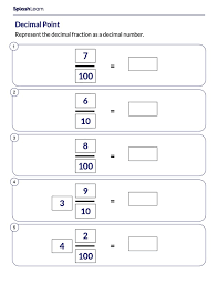 represent decimal fractions as decimal number math worksheets splashlearn