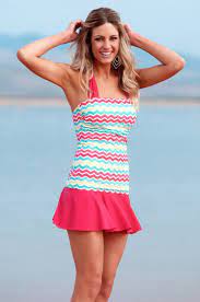 Square Halter Multi Chevron M And Lg Only Avialable Final Sale Modest Swimwear Modest Swimsuits Modest Swimwear Tankini