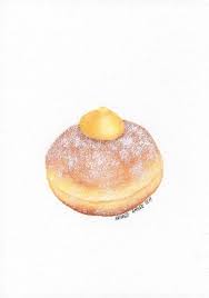 Beignet De Creme Patissiere Original Peinture Dessert Etsy Watercolor Food Dessert Illustration Food Wall Art