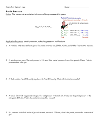 The partial pressure of a gas is equal to the mole fraction of that gas multiplied by the total pressure. Worksheet 1 Partial Pressure