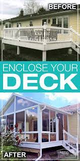 The enclosed patio offers a cozy space for enjoying the outside world all year round. Enclosing Your Deck Allows You To Create Your Perfect Space To Relax And Enjoy The Outdoors Outdoor Remodel Decks Backyard Decks And Porches