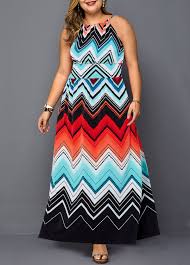 Plus Size Chevron Print Sleeveless Maxi Dress Modlily Com Usd 29 99