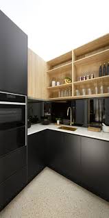 Nice Combn Colours Materials Dont Like The Shiny Splashback Bottom Cupboards Closed And Upper Apartment Kitchen Organization Modern Kitchen Apartment Kitchen