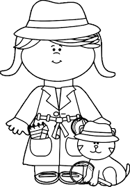 Nice Little Girl Detective With Cat Coloring Page Detective Theme Detective Crafts Detective