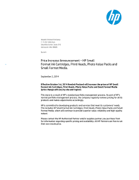 20130401 (19 jun 2013) file name: Price Increase Announcement Hp Small Format Ink Cartridges