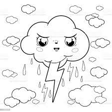 Caractere Orageux De Nuage Pleuvant Et Tonnerre Page De Coloriage Noir Et Blanc De Vecteur Vecteurs Libres De Droits Et Plus D Images Vectorielles De Nuage Istock