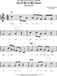 You Ll Be In My Heart From Tarzan Sheet Music For Beginners Download Print Piano Sheet Music Beginners Sheet Music Clarinet Sheet Music