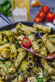 Garlic Roasted Vegetable Pesto Pasta Olive Mango Roasted Vegetable Recipes Vegetable Pasta Recipes Garlic Roasted Vegetables