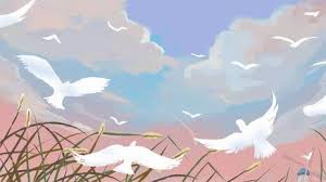 أبيض حل طائر رسم كاريكتوري الخلفية بالقرب خضر in 2021 cartoon background birds flying background