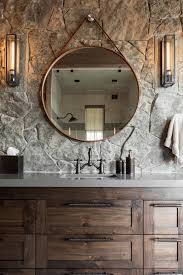 Round wooden mirrors for bathrooms. Wooden Vanity With Round Mirror In Master Bathroom Hgtv