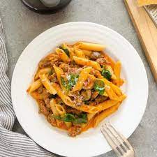 One Pot Creamy Sausage Roasted Red Pepper Pasta Flavor The Moments Roasted Red Pepper Pasta Stuffed Peppers Pasta Dishes