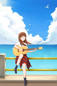 Music Playing Guitar Beauty Blue Sky Background Sky White Clouds Sea Blue Background Illustration Image On Pngtree Free Download On Pngtree Blue Anime Anime Art Girl Anime Music