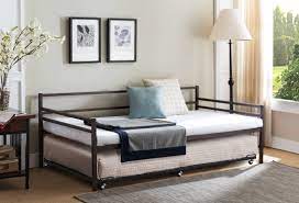 Can twin xl beds be returned? Jeru Platform Daybed Frame With Pop Up Trundle Set Twin Bronze Metal Modern Headboard Footboard Rails 7 Slats Walmart Com Walmart Com