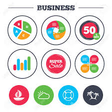 Business Pie Chart Growth Graph Travel Icons Sail Boat With