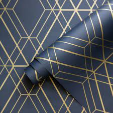 Download hd geometric wallpapers best collection. Metro Diamond Geometric Wallpaper Navy Blue And Gold Wow003 Roll Blue And Gold Bedroom Geometric Wallpaper Navy Feature Wall Bedroom
