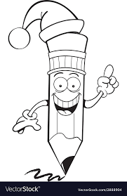 Black And White Santa Hat Cartoon Pencil Wearing A Santa Hat Vector Image On Vectorstock In 2020 Santa Hat Vector Black And White Illustration Quiet Book Templates