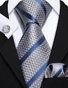 Grey and Blue Stripe Silk Necktie Set-LBWY1092 | Toramon Necktie ...