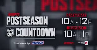 Adds 2018 season schedule adds higher quality logos. Espn S Postseason Nfl Countdown Previews Nfl Divisional Playoffs On Saturday And Sunday Espn Press Room U S