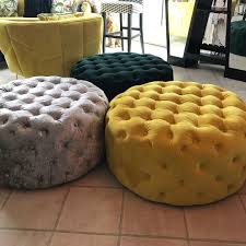 Large Crushed Velvet Buttoned Pouffes Honestyling Pouffe Seating Crushed Velvet Living Room Velvet Living Room Blue And Yellow Living Room
